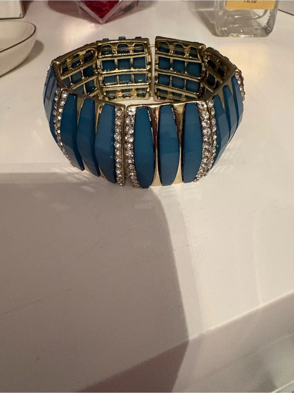 Macy's Teal and Gold Stretch Bracelet with Crystal Strips